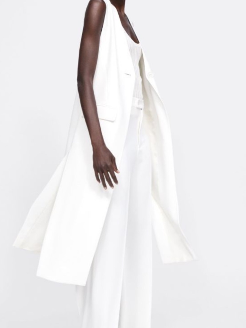 NWT Zara Sleeveless White Longline Vest size Small - Picture 2 of 3